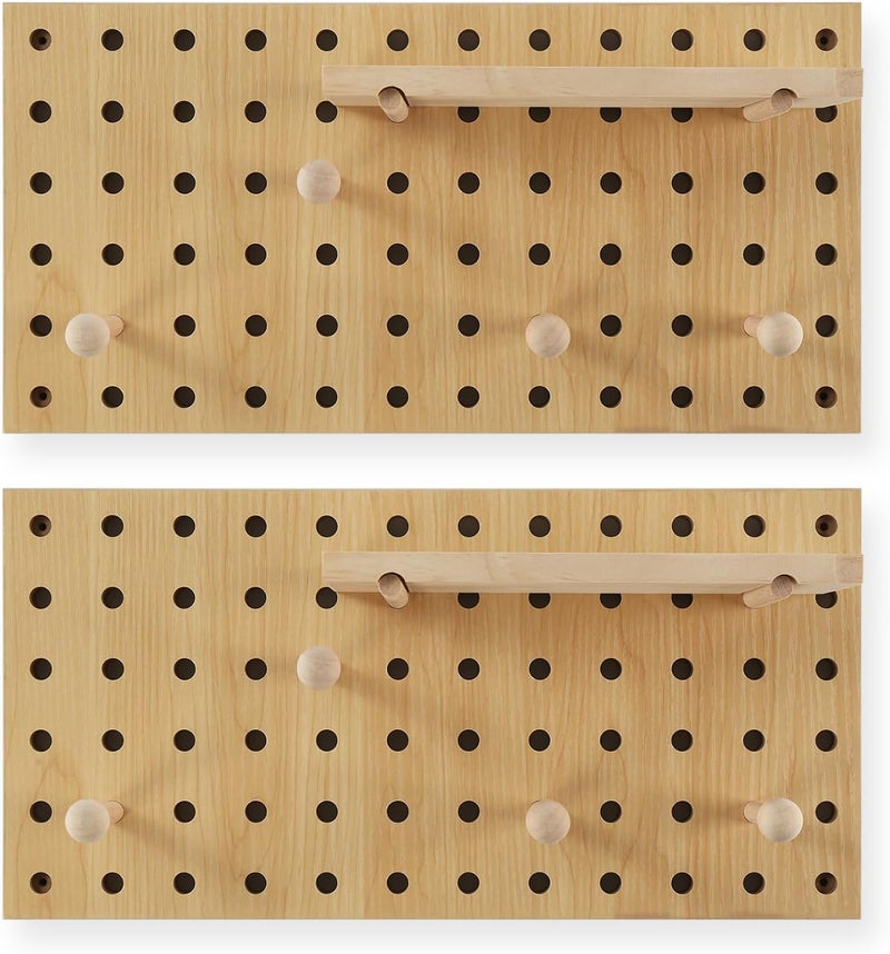 UMICAL Beige Wood Pegboard Modular Display Wooden Pegboard Combination Wall Organizer Storage Wall Hooks Shelf for Home, Office, Bathroom, Comes with 2 Pieces Pegboards - Image 1